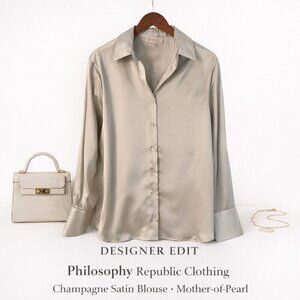 Philosophy Republic Clothing Champagne Satin Blouse M Mother-of-Pearl